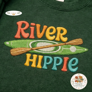 Embroidered River Hippie Sweatshirt, Kayak Outdoor Adventure Shirt