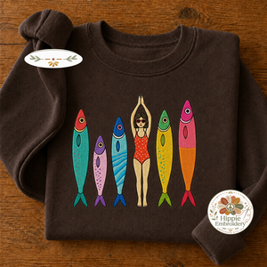 Embroidered Sardine Sweatshirt, Coastal Boho Tinned Fish Crewneck