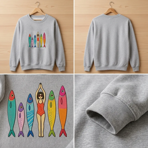 Embroidered Sardine Sweatshirt, Coastal Boho Tinned Fish Crewneck