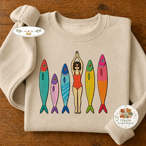 Embroidered Sardine Sweatshirt, Coastal Boho Tinned Fish Crewneck