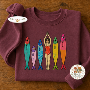 Embroidered Sardine Sweatshirt, Coastal Boho Tinned Fish Crewneck