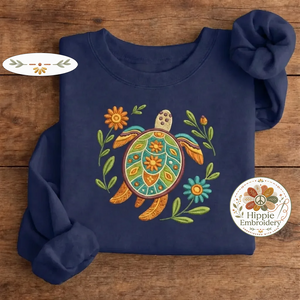 Embroidered Sea Turtle Sweatshirt, Floral Celestial Turtle Crewneck