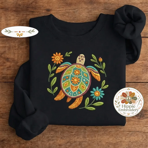 Embroidered Sea Turtle Sweatshirt, Floral Celestial Turtle Crewneck