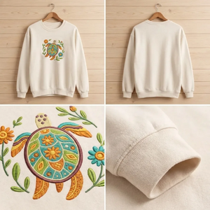 Embroidered Sea Turtle Sweatshirt, Floral Celestial Turtle Crewneck