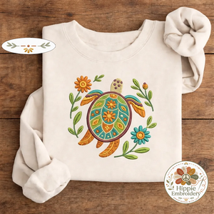 Embroidered Sea Turtle Sweatshirt, Floral Celestial Turtle Crewneck