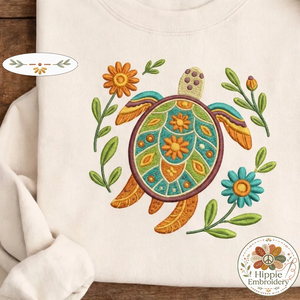 Embroidered Sea Turtle Sweatshirt, Floral Celestial Turtle Crewneck