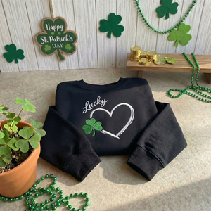 Embroidered Shamrock Heart Sweatshirt, Lucky Clover Top