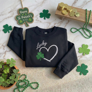 Embroidered Shamrock Heart Sweatshirt, Lucky Clover Top