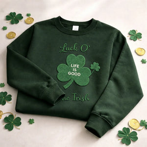 Embroidered Shamrock Sweatshirt, Luck O The Irish Top