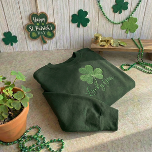 Embroidered Shamrock Sweatshirt, Lucky You St Patricks Top