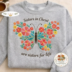 Embroidered Sisters In Christ Sweatshirt, Floral Butterfly Shirt