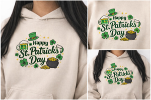 Embroidered St Patricks Day Hoodie, Irish Shamrock Top