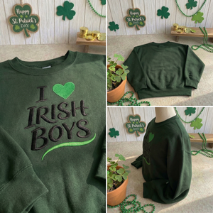 Embroidered St Patricks Day Sweatshirt, I Love Irish Top