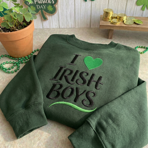 Embroidered St Patricks Day Sweatshirt, I Love Irish Top