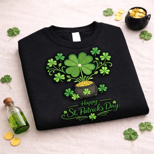 Embroidered St Patricks Day Sweatshirt, Shamrock Gold Top