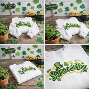 Embroidered St Patricks Day Sweatshirt, Shamrock Top