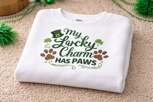 Embroidered St Patricks Sweatshirt, Dog Paw Shamrock Top