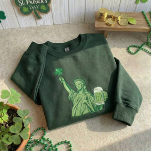 Embroidered Statue of Liberty Sweatshirt, Lucky Irish Top