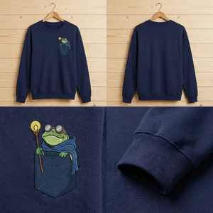 Embroidered Steampunk Frog Faux Pocket Sweatshirt, Fantasy Crewneck