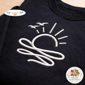 Embroidered Sun Ocean Sweatshirt, Linear Boho Summer Shirt