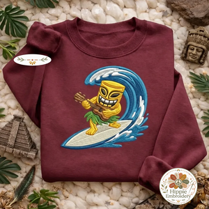 Embroidered Tiki Surfer Sweatshirt, Beach Ukulele Aloha Shirt