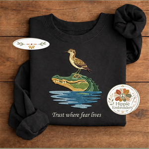 Embroidered Trust Where Fear Lives Shirt, Alligator Symbiosis Crew