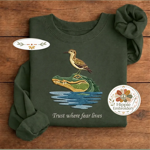 Embroidered Trust Where Fear Lives Shirt, Alligator Symbiosis Crew