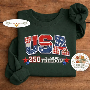 Embroidered USA 250 Year Of Freedom Shirt, America 1776-2026 Crew