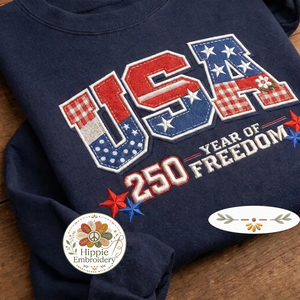 Embroidered USA 250 Year Of Freedom Shirt, America 1776-2026 Crew