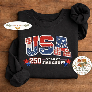 Embroidered USA 250 Year Of Freedom Shirt, America 1776-2026 Crew