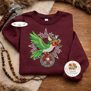 Embroidered Viking Warrior Hummingbird Sweatshirt, Norse Bird Shirt