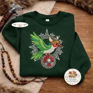 Embroidered Viking Warrior Hummingbird Sweatshirt, Norse Bird Shirt