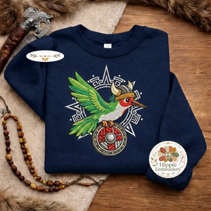 Embroidered Viking Warrior Hummingbird Sweatshirt, Norse Bird Shirt