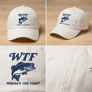 Embroidered WTF Wheres The Fish Hat, Funny Fishing Cap