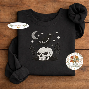 Embroidered Witchy Crow Skull Shirt, Gothic Raven Occult Crew