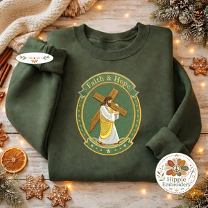 Faith Hope Jesus Cross Embroidered Sweatshirt, Religious Top