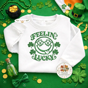 Feeling Lucky Smile Embroidered Sweatshirt, Shamrock Top
