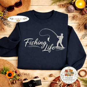 Embroidered Fishing Life Sweatshirt, Funny Fisherman Crewneck