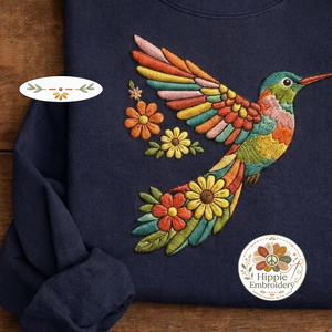 Floral Hummingbird Embroidered Shirt, Bird Lover Flower Crewneck