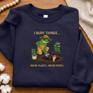 Funny I Bury Things Embroidered Sweatshirt, Dark Humor Frog Crew