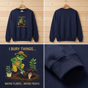 Funny I Bury Things Embroidered Sweatshirt, Dark Humor Frog Crew