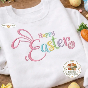 Happy Easter Embroidered Sweatshirt, Pastel Bunny Ears Top