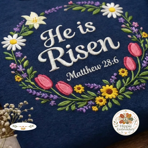 He Is Risen Embroidered Sweatshirt, Christian Easter Floral Shirt