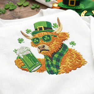 Highland Cow Embroidered Sweatshirt, Irish Beer Top
