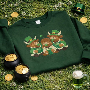 Highland Cow Embroidered Sweatshirt, Lucky Irish Top