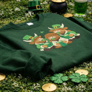 Highland Cow Embroidered Sweatshirt, Lucky Irish Top