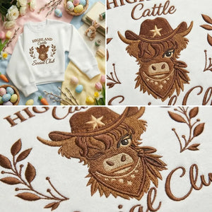 Highland Cow Social Club Embroidered Sweatshirt, Western Top