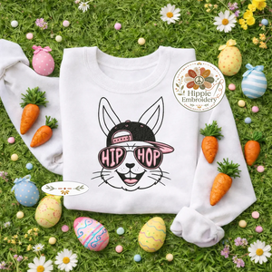 Hip Hop Bunny Embroidered Sweatshirt, Cool Easter Rabbit Top
