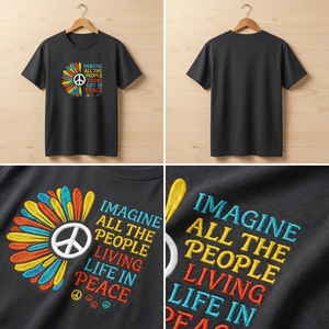 Imagine All The People Shirt, Retro Hippie Sunflower T-Shirt