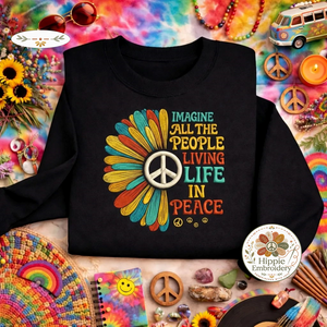 Imagine Peace Embroidered Sweatshirt, Retro Hippie Sunflower Shirt
